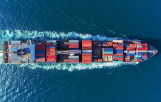 Container Ship at sea, aerial view